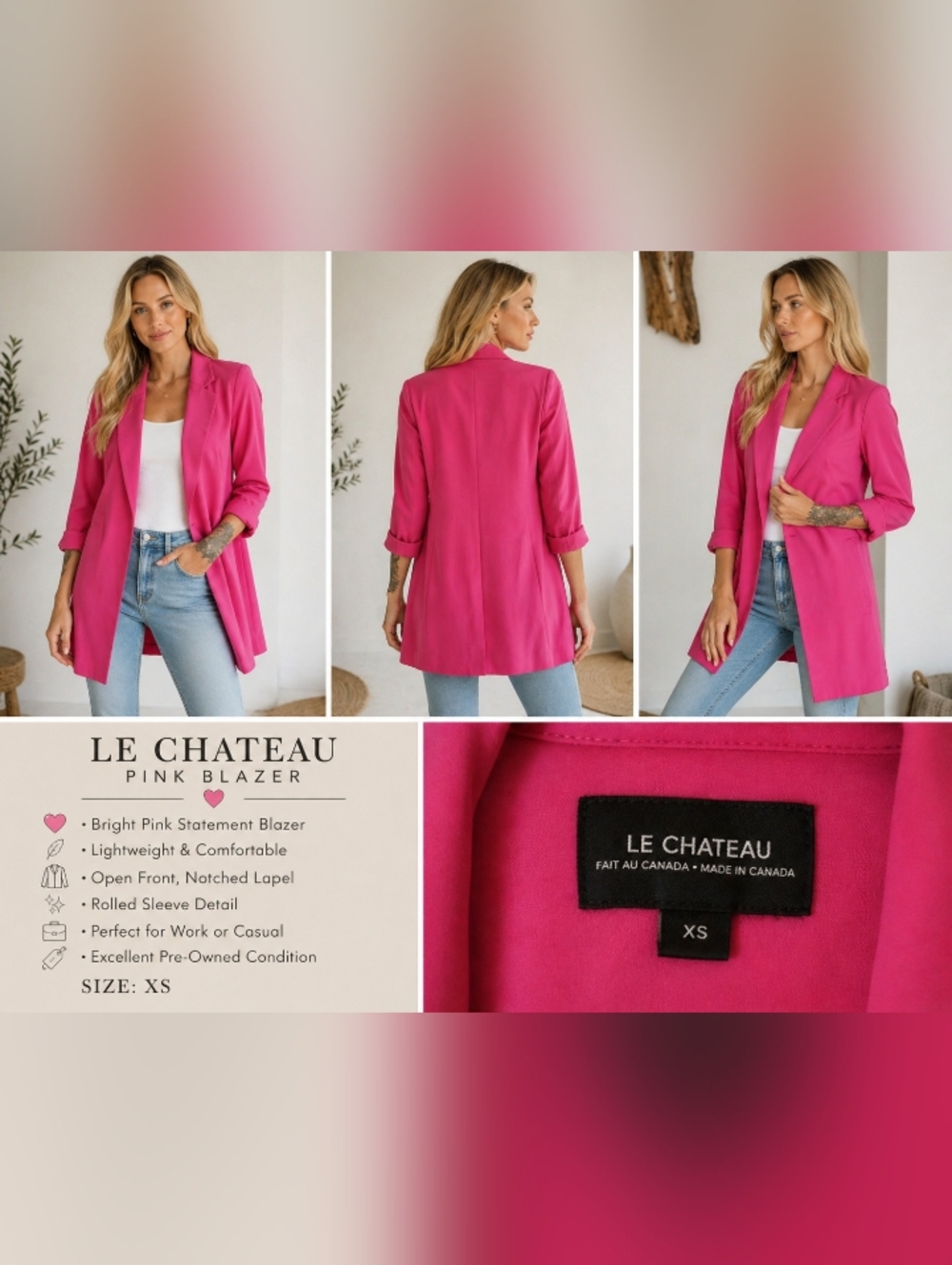 le chateau Bright Pink Tailored Blazer